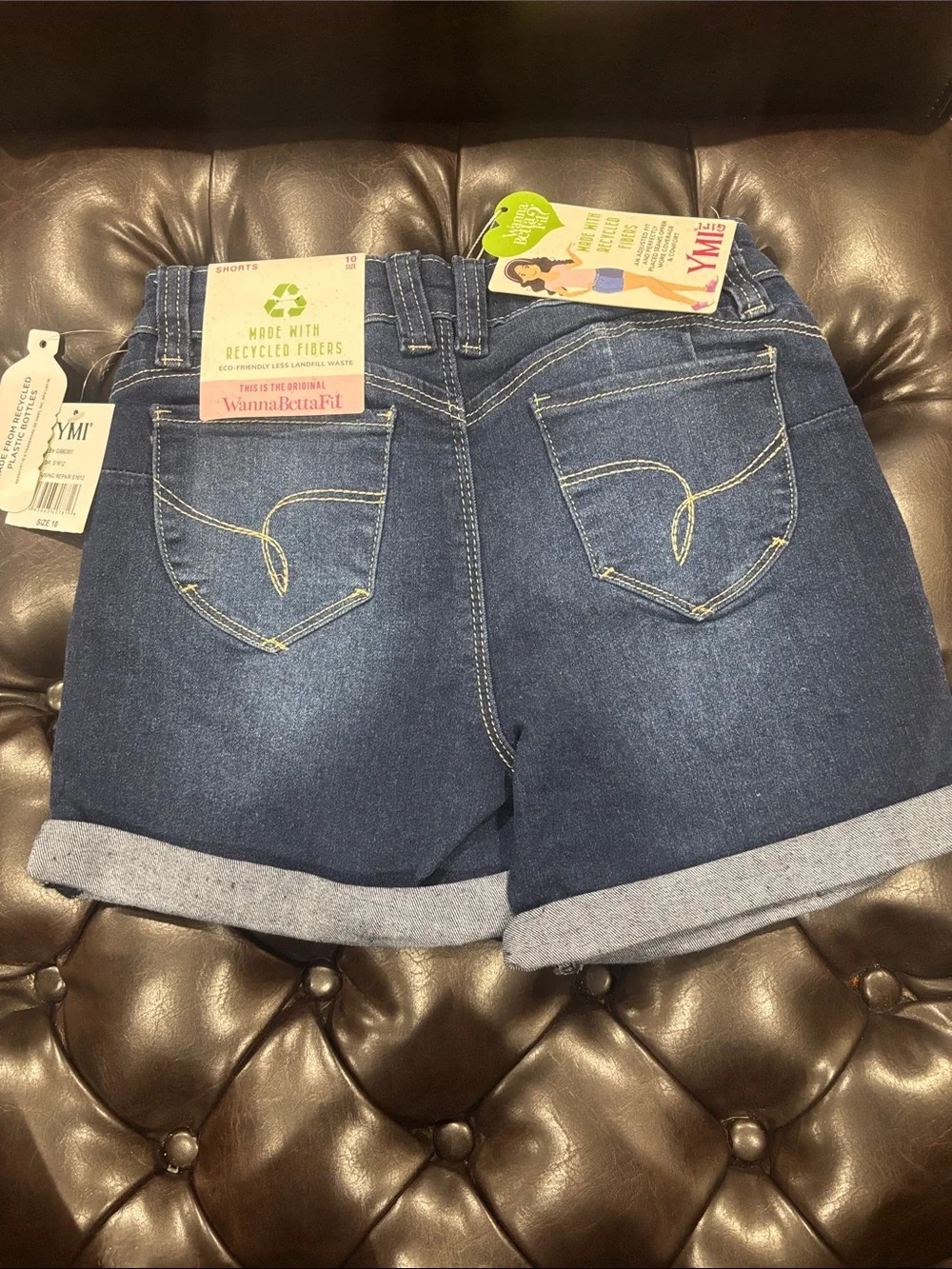 YMI Dark Blue Rolled Cuff Denim Shorts with Light Distress